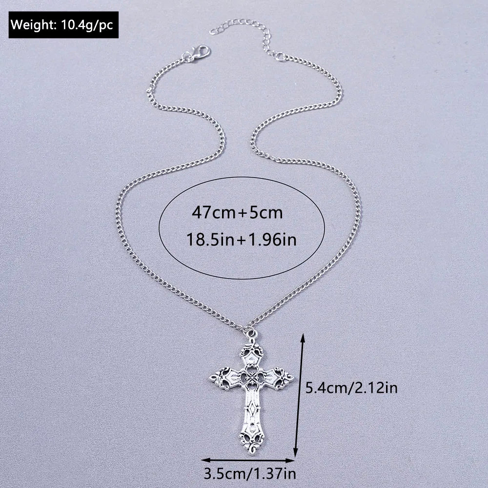 Aihua Vintage Crosses Pendant Necklace Gothic Long Chain Grunge Y2k Fashion Women Men Hip Hop Necklace