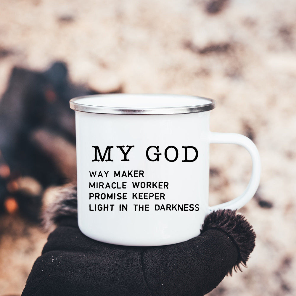 Faith Hope Love Print Christian Creative Enamel Mugs Outdoor Travel Coffee Cup Drink Dessert Milk Vintage Handle Drinkware Gift