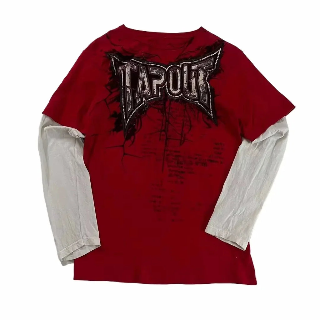 New Long sleeved Affliction T shirt Y2K Hip Hop Round Neck Oversized T shirt Mens Womens Casual Gothic Clothing Tops Streetwear