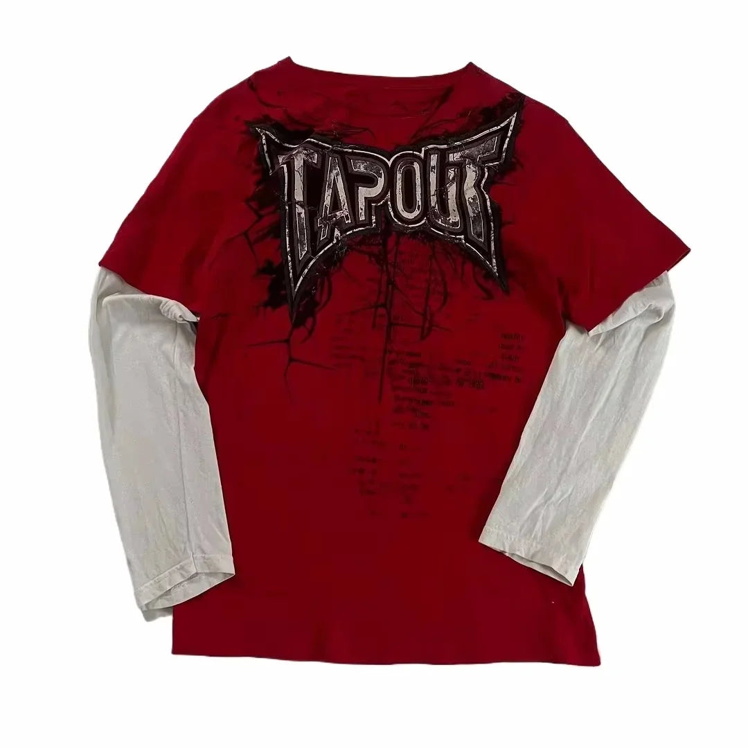 New Long sleeved Affliction T shirt Y2K Hip Hop Round Neck Oversized T shirt Mens Womens Casual Gothic Clothing Tops Streetwear