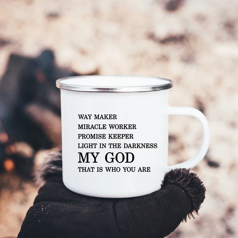 Faith Hope Love Print Christian Creative Enamel Mugs Outdoor Travel Coffee Cup Drink Dessert Milk Vintage Handle Drinkware Gift