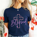 Blessed Floral Cross T-Shirt for Women, Flower Graphic Tee, Summer Short Sleeve O Neck Y2k Tops, Female Aesthetic Faith Clothing