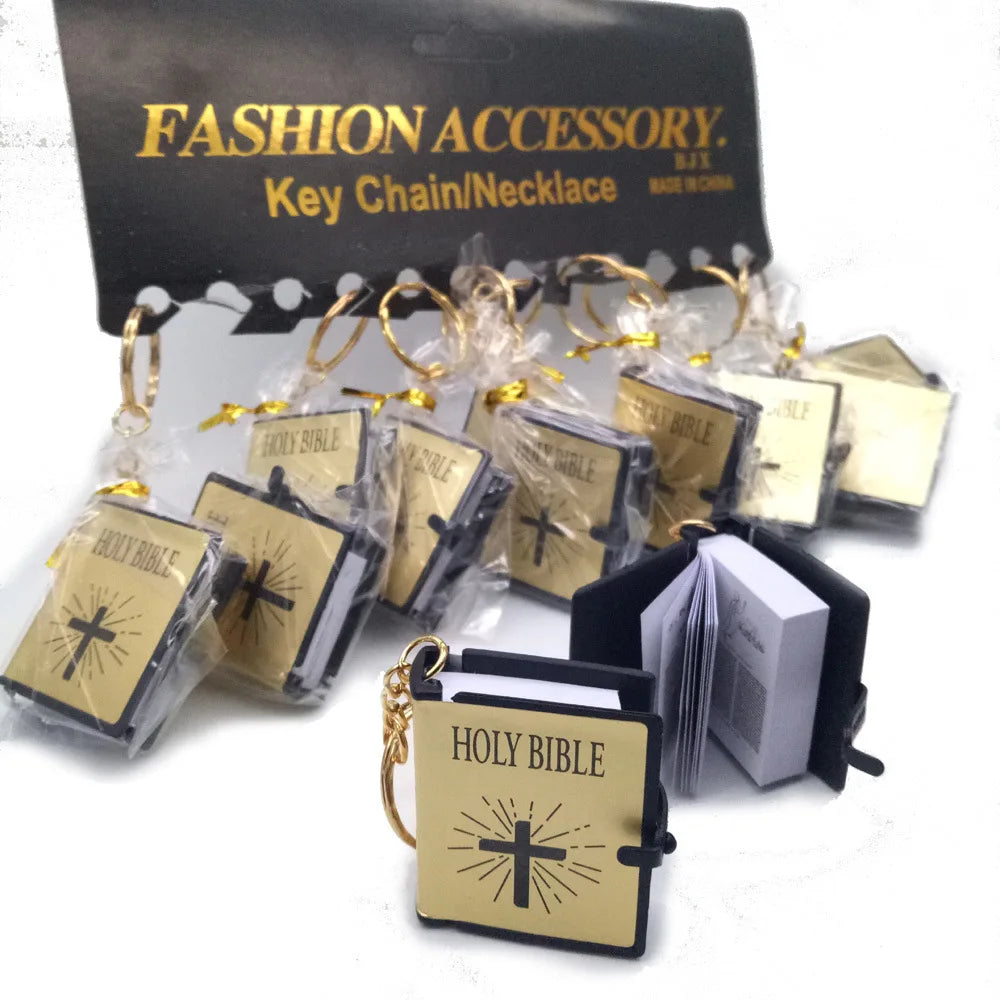 Fashion Holy Bible Keychain Mini Christian English Book Key Ring For Gift