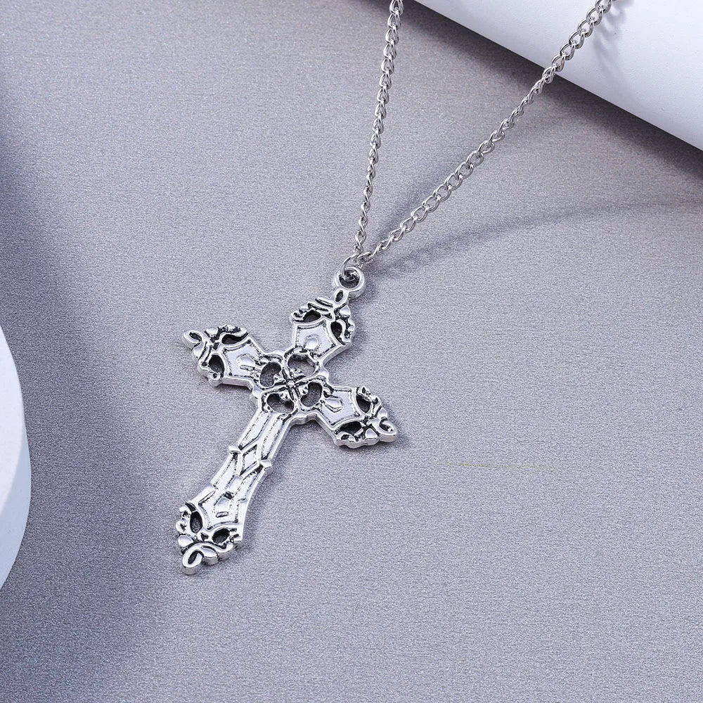 Aihua Vintage Crosses Pendant Necklace Gothic Long Chain Grunge Y2k Fashion Women Men Hip Hop Necklace