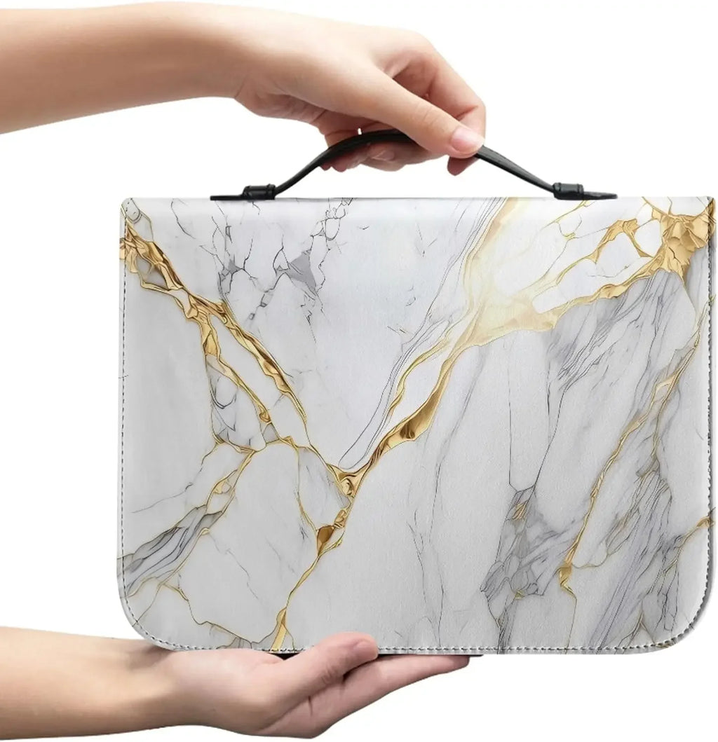 Marble Bible Cover for Men White and Gold Custom for Women Girl with Handle and Zipper Bible Bag Journal Case Christian Gift