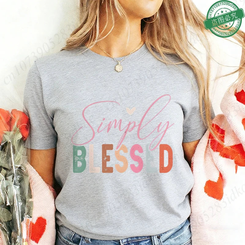 Blessed Floral Cross T-Shirt for Women, Flower Graphic Tee, Summer Short Sleeve O Neck Y2k Tops, Female Aesthetic Faith Clothing