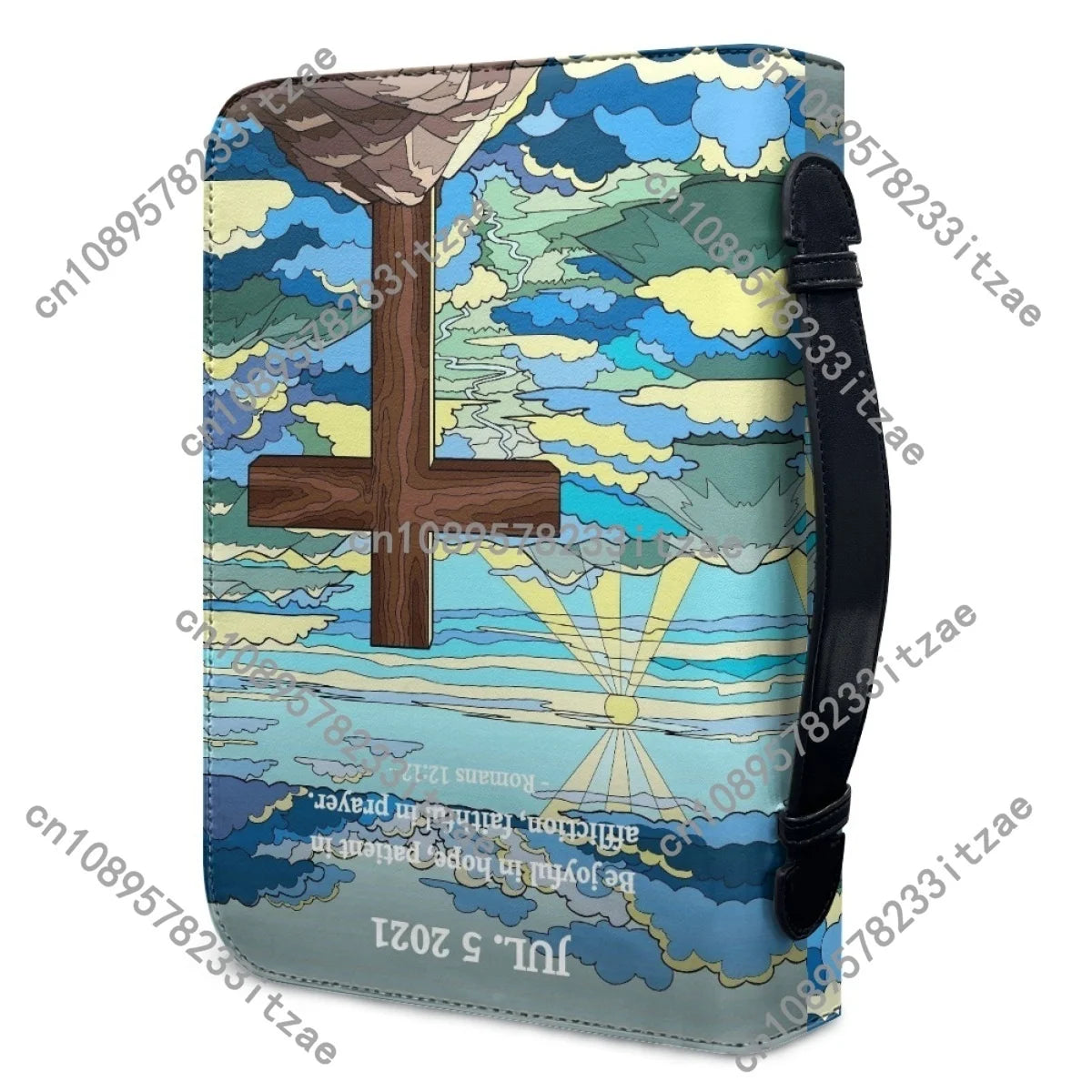 PU Leather Handbags for Women's Artistic Christian Cross Print Bible Cover Case Portable Study Book Holy Storage Boxes Custom
