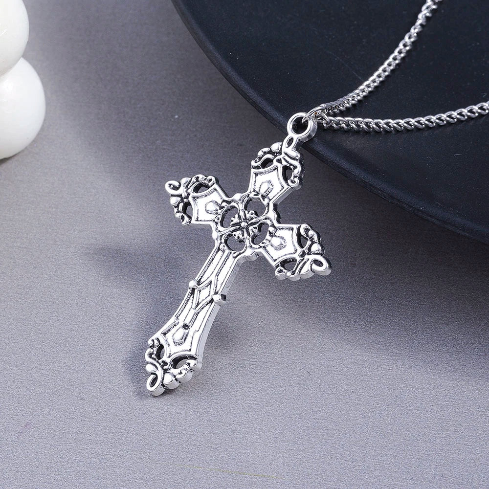 Aihua Vintage Crosses Pendant Necklace Gothic Long Chain Grunge Y2k Fashion Women Men Hip Hop Necklace