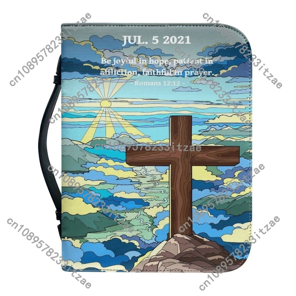 PU Leather Handbags for Women's Artistic Christian Cross Print Bible Cover Case Portable Study Book Holy Storage Boxes Custom