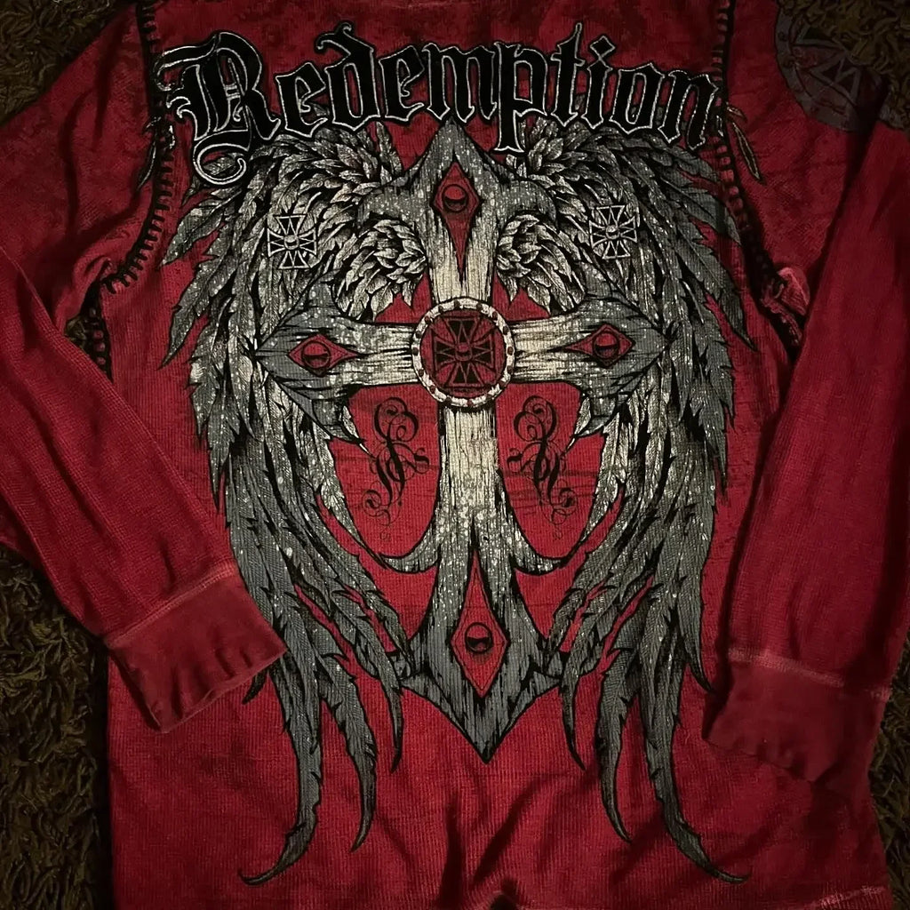 New Long sleeved Affliction T shirt Y2K Hip Hop Round Neck Oversized T shirt Mens Womens Casual Gothic Clothing Tops Streetwear