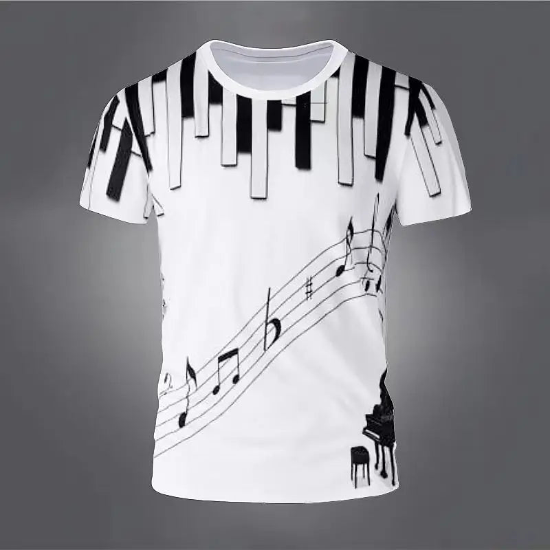 Retro Men'S T-Shirt 3d Music Notes Printed Men Clothing Daily Casual Short Sleeve Street Designer Tees Top Loose Oversized Shirt