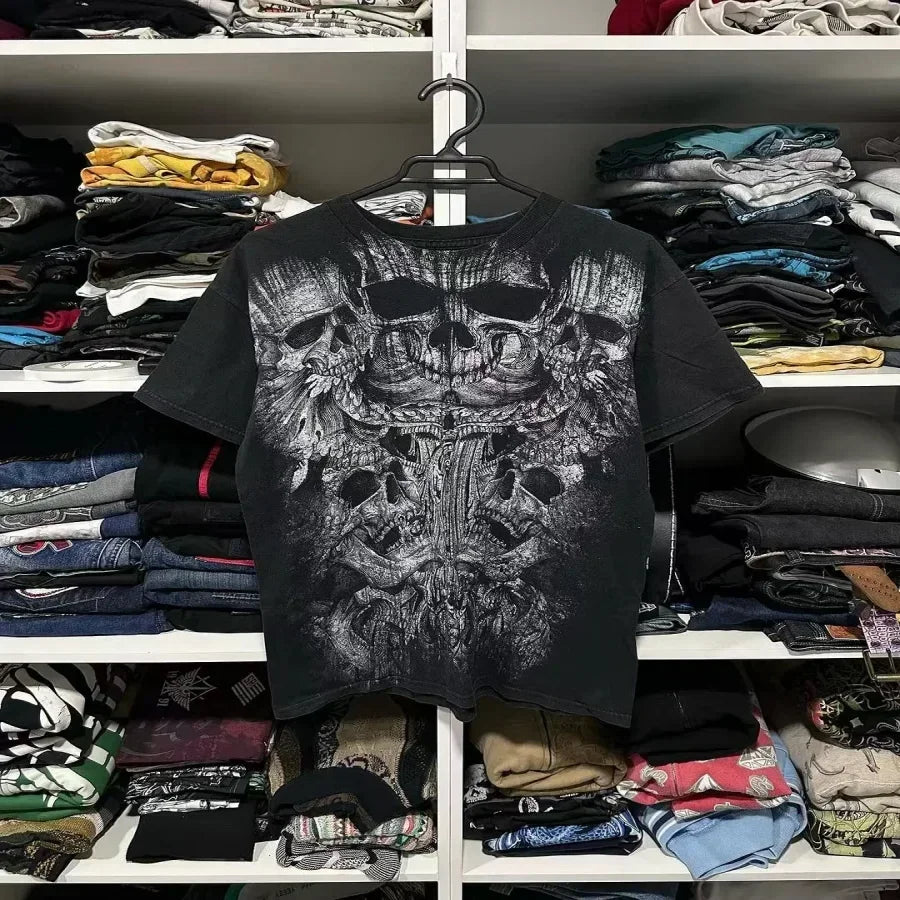 New Long sleeved Affliction T shirt Y2K Hip Hop Round Neck Oversized T shirt Mens Womens Casual Gothic Clothing Tops Streetwear