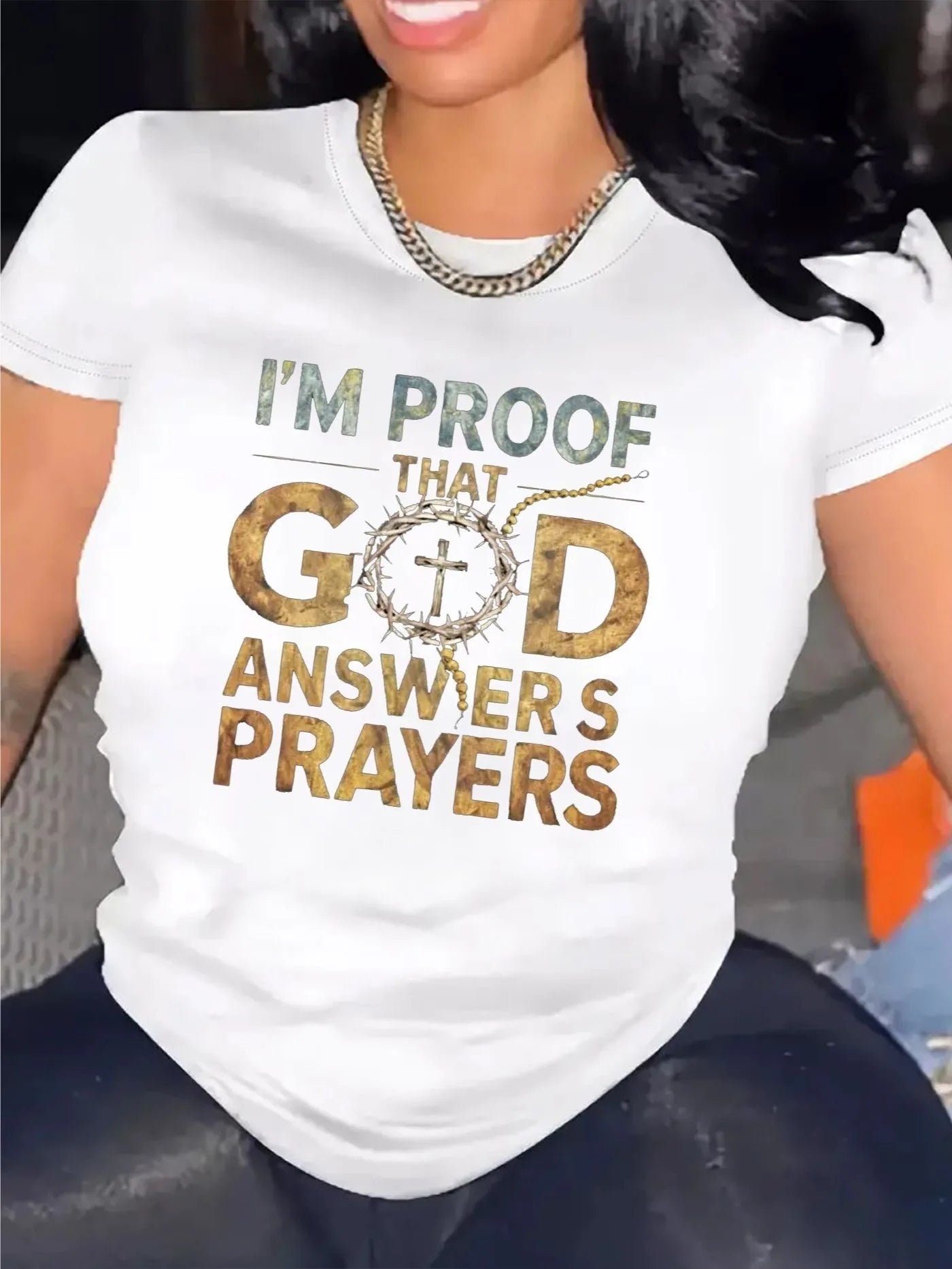 I'm Proof That God Answers Prayers Women's Tee - Faith-Inspired Graphic, Inspirational Christian Casual Top