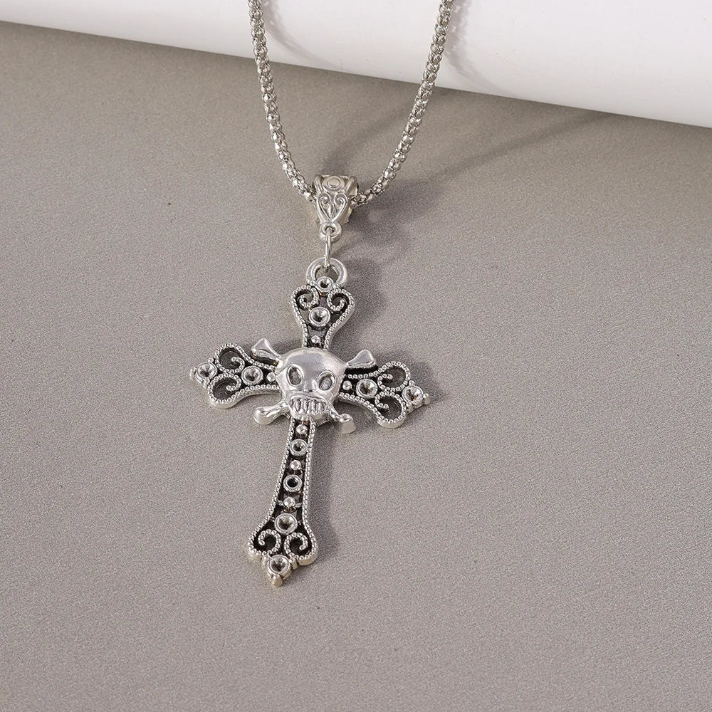 Aihua Vintage Crosses Pendant Necklace Gothic Long Chain Grunge Y2k Fashion Women Men Hip Hop Necklace
