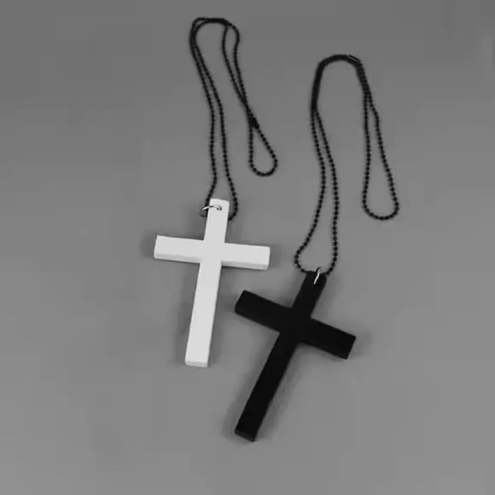 Fashion Punk Gothic Wood Cross Pendant Necklace for Women Men Halloween Vintage Black Hip Hop Y2K Accessories Party Jewelry Gift