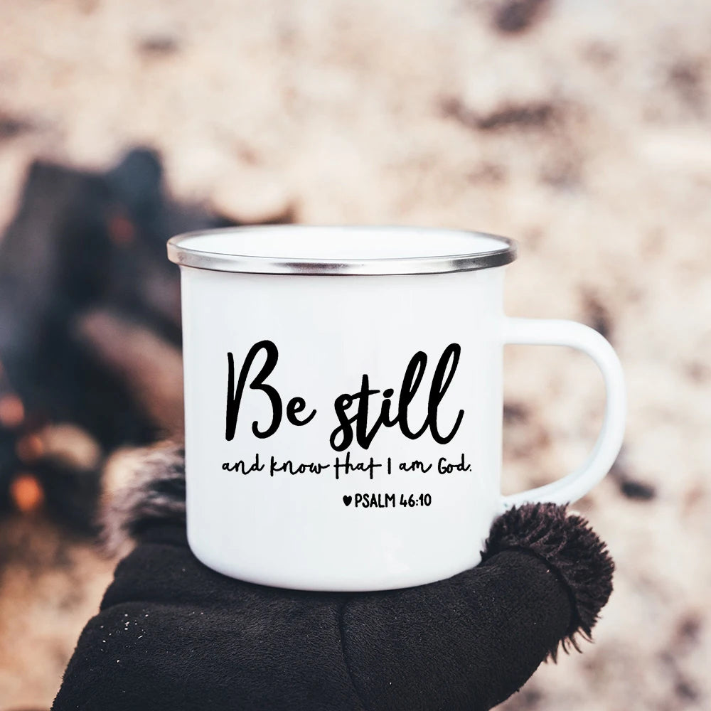 Faith Hope Love Print Christian Creative Enamel Mugs Outdoor Travel Coffee Cup Drink Dessert Milk Vintage Handle Drinkware Gift