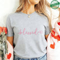 Blessed Floral Cross T-Shirt for Women, Flower Graphic Tee, Summer Short Sleeve O Neck Y2k Tops, Female Aesthetic Faith Clothing