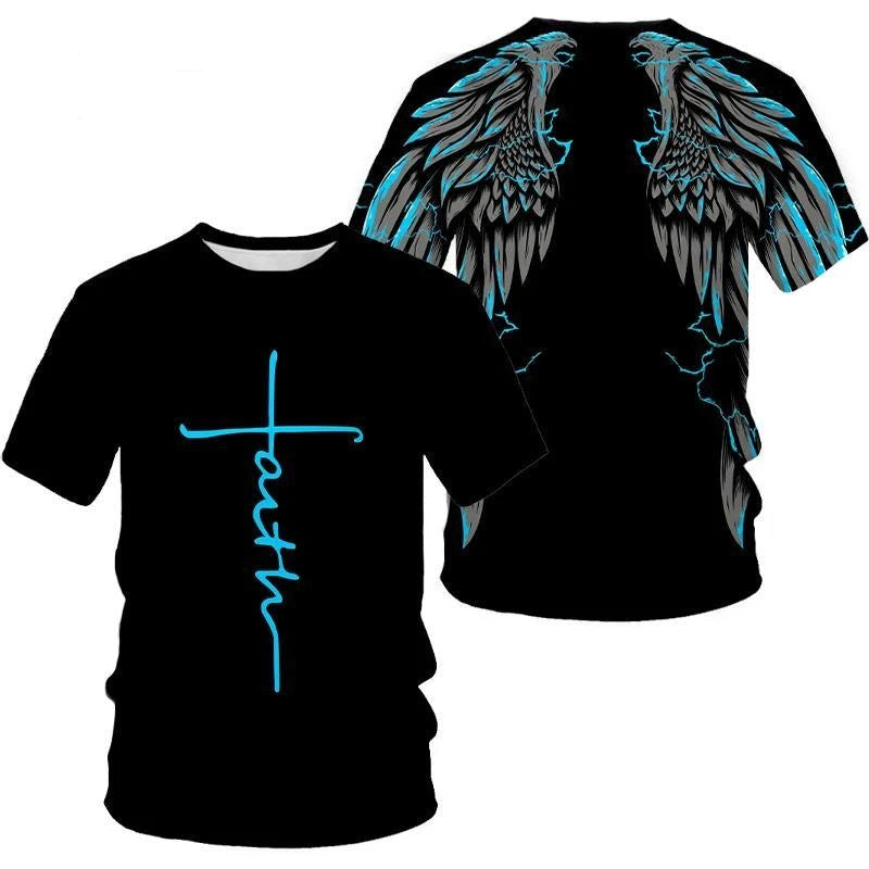Angel Wings Cross 3D Printed T Shirt Men Women Fashion Cool And Fun Short Sleeve T Shirt