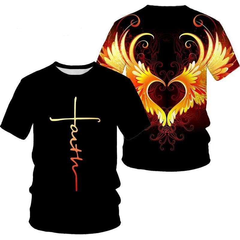 Angel Wings Cross 3D Printed T Shirt Men Women Fashion Cool And Fun Short Sleeve T Shirt