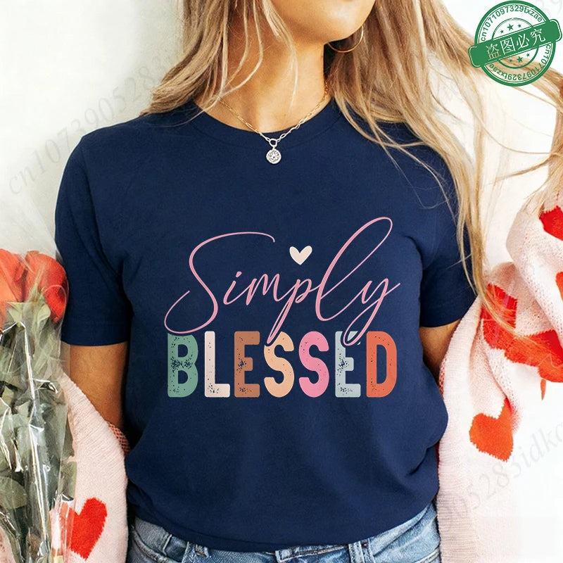 Blessed Floral Cross T-Shirt for Women, Flower Graphic Tee, Summer Short Sleeve O Neck Y2k Tops, Female Aesthetic Faith Clothing