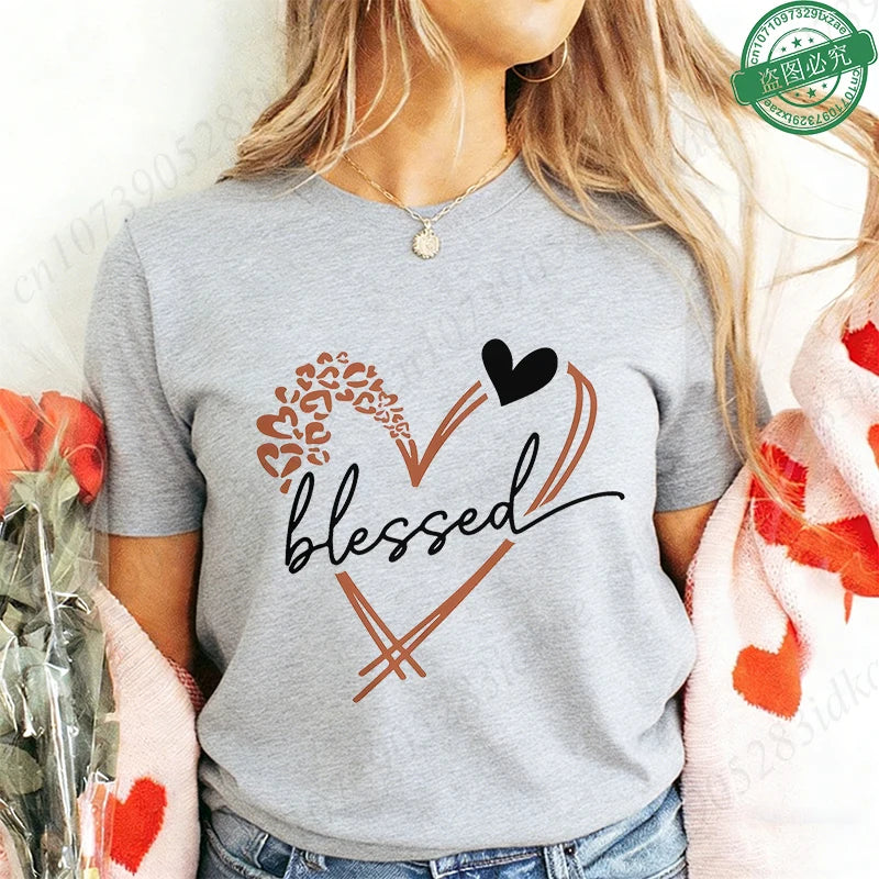 Blessed Floral Cross T-Shirt for Women, Flower Graphic Tee, Summer Short Sleeve O Neck Y2k Tops, Female Aesthetic Faith Clothing