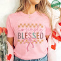 Blessed Floral Cross T-Shirt for Women, Flower Graphic Tee, Summer Short Sleeve O Neck Y2k Tops, Female Aesthetic Faith Clothing