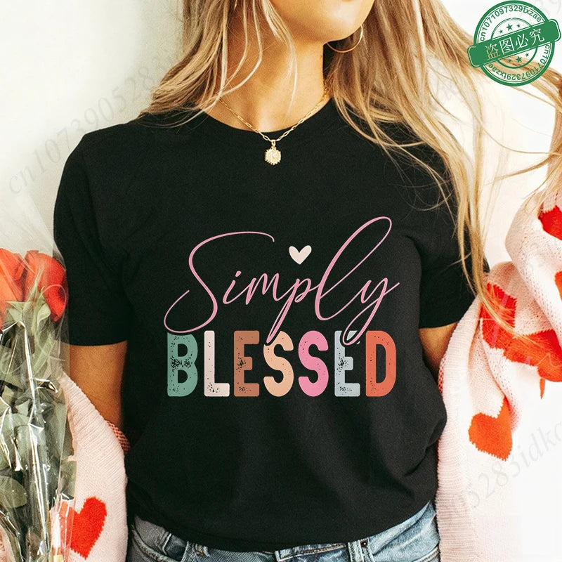 Blessed Floral Cross T-Shirt for Women, Flower Graphic Tee, Summer Short Sleeve O Neck Y2k Tops, Female Aesthetic Faith Clothing