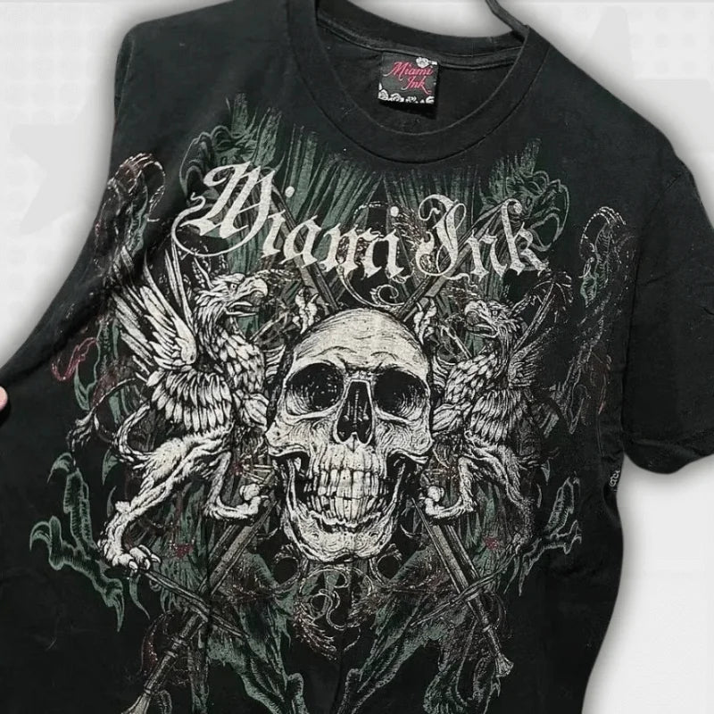 New Long sleeved Affliction T shirt Y2K Hip Hop Round Neck Oversized T shirt Mens Womens Casual Gothic Clothing Tops Streetwear