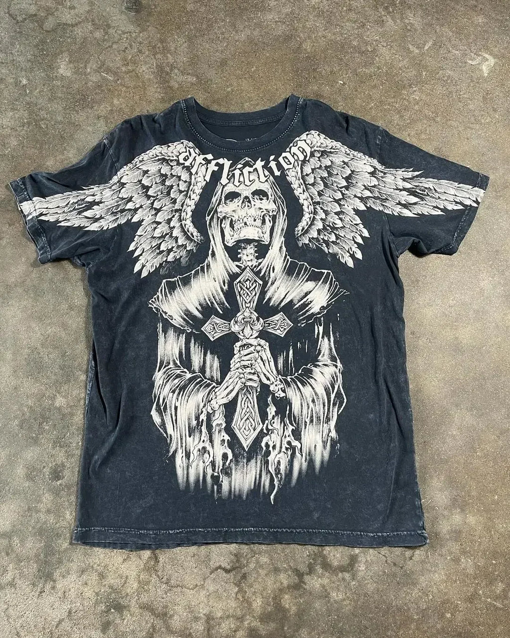 New Long sleeved Affliction T shirt Y2K Hip Hop Round Neck Oversized T shirt Mens Womens Casual Gothic Clothing Tops Streetwear