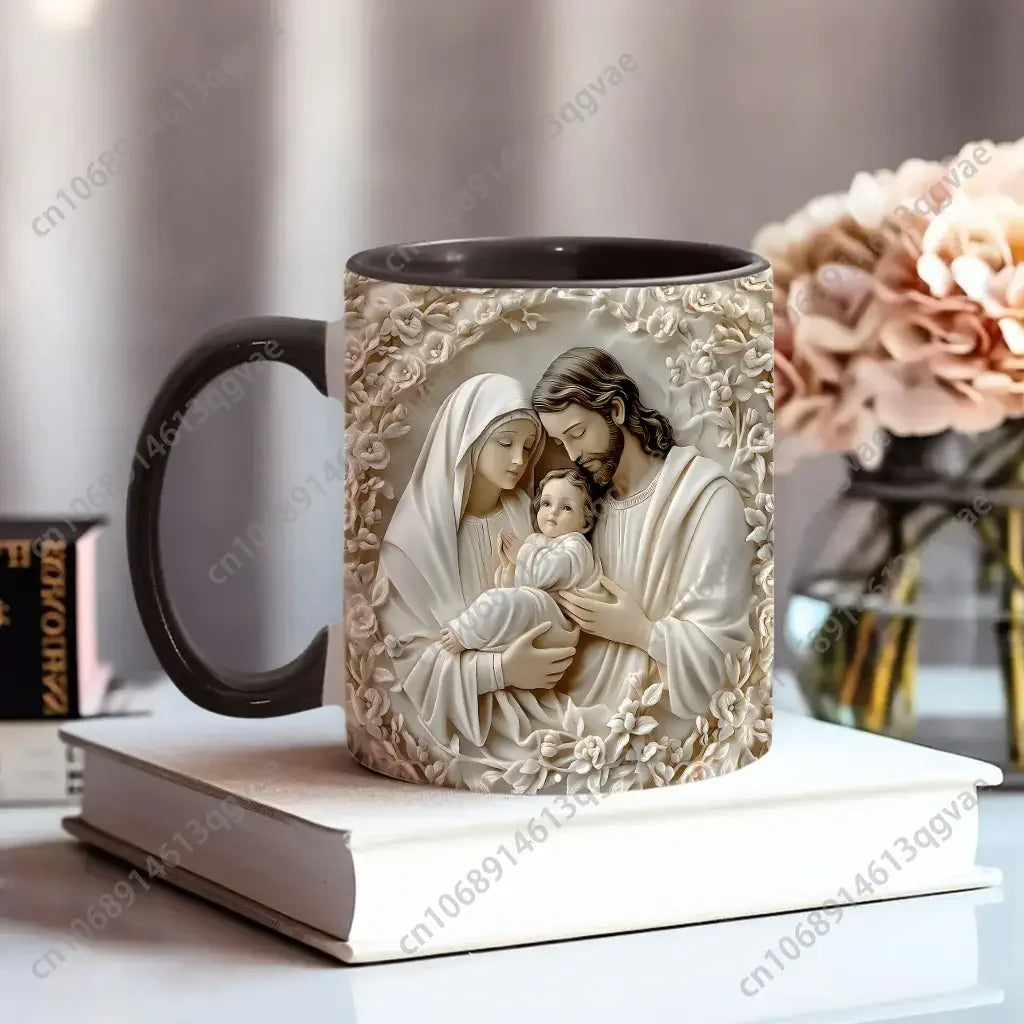 The Holy Family Coffee Mug Christian Printed Design Ceramic Mugs Ceramic Drinkware 11 Oz Ceramic Mug Beverage Cup / Water Cup