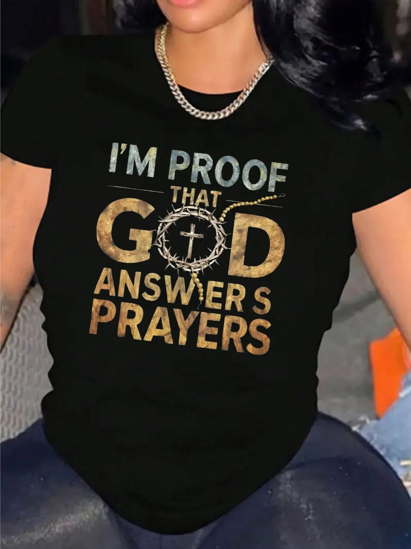 I'm Proof That God Answers Prayers Women's Tee - Faith-Inspired Graphic, Inspirational Christian Casual Top