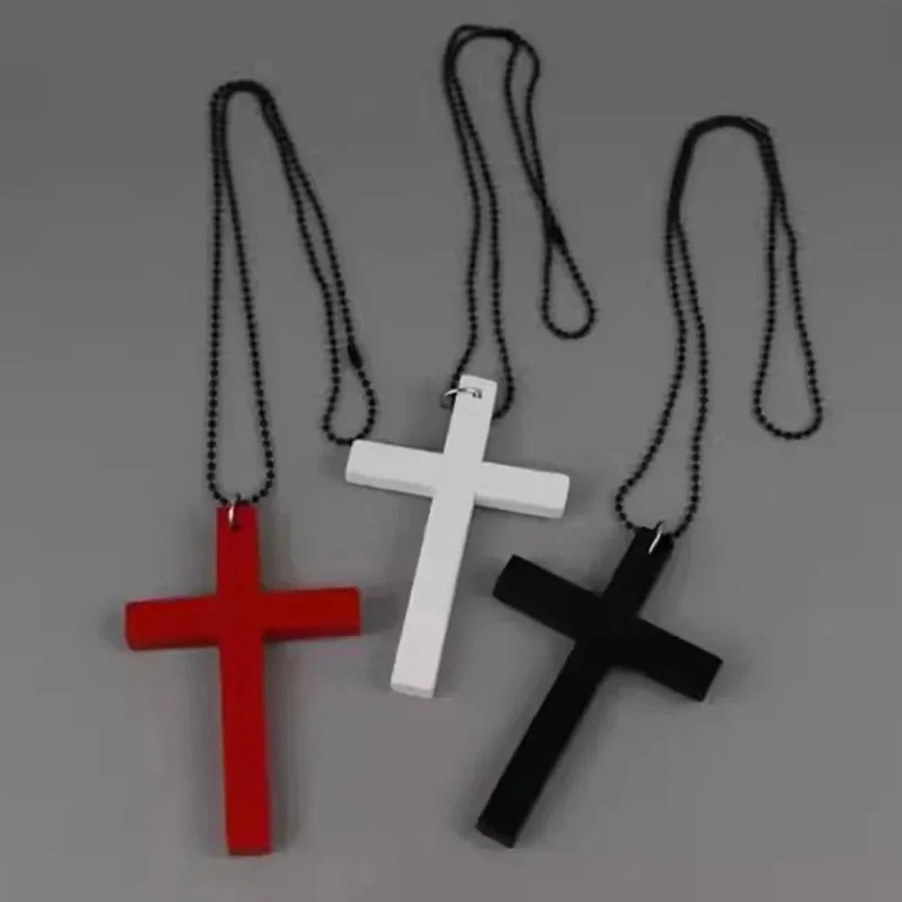 Fashion Punk Gothic Wood Cross Pendant Necklace for Women Men Halloween Vintage Black Hip Hop Y2K Accessories Party Jewelry Gift