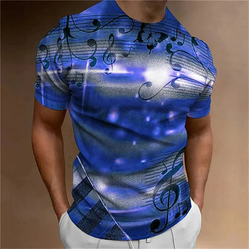 Retro Men'S T-Shirt 3d Music Notes Printed Men Clothing Daily Casual Short Sleeve Street Designer Tees Top Loose Oversized Shirt