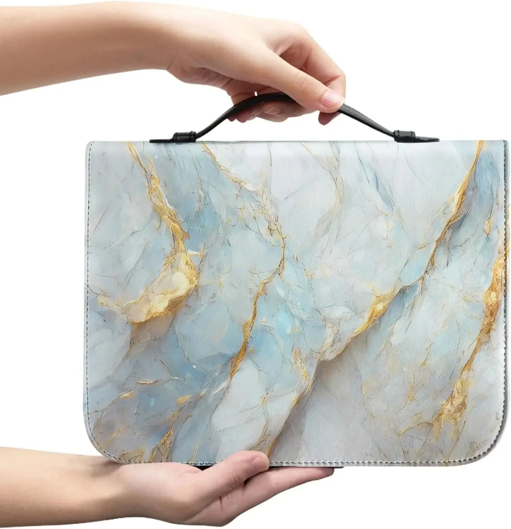 Marble Bible Cover for Men White and Gold Custom for Women Girl with Handle and Zipper Bible Bag Journal Case Christian Gift