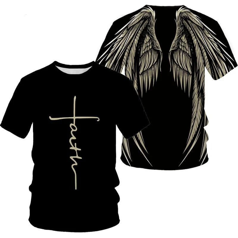 Angel Wings Cross 3D Printed T Shirt Men Women Fashion Cool And Fun Short Sleeve T Shirt