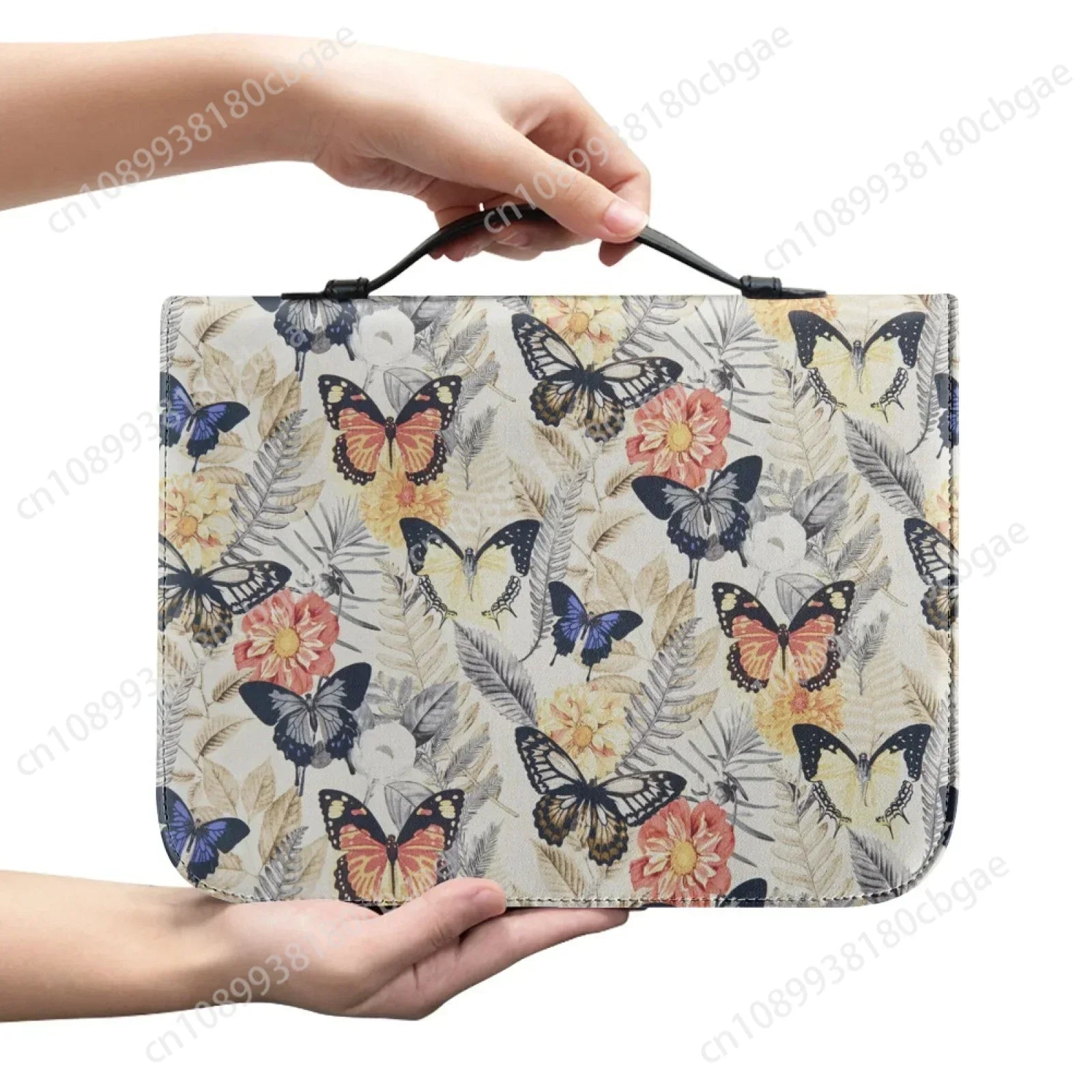 Blue Butterfly Print Leather Bible Bag for Women Men Handle Handbags Bible Hymns Bible Cover Case Carrying Storage Bags