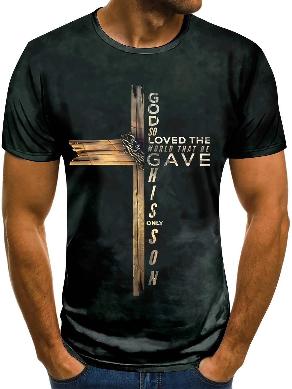 Cross Print Men's Graphic Design Crew Neck T-shirt Casual Tshirts For Summer Men's Clothing Tops For Daily Gym Workout Running
