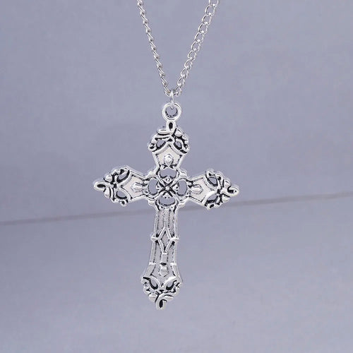 Aihua Vintage Crosses Pendant Necklace Gothic Long Chain Grunge Y2k Fashion Women Men Hip Hop Necklace