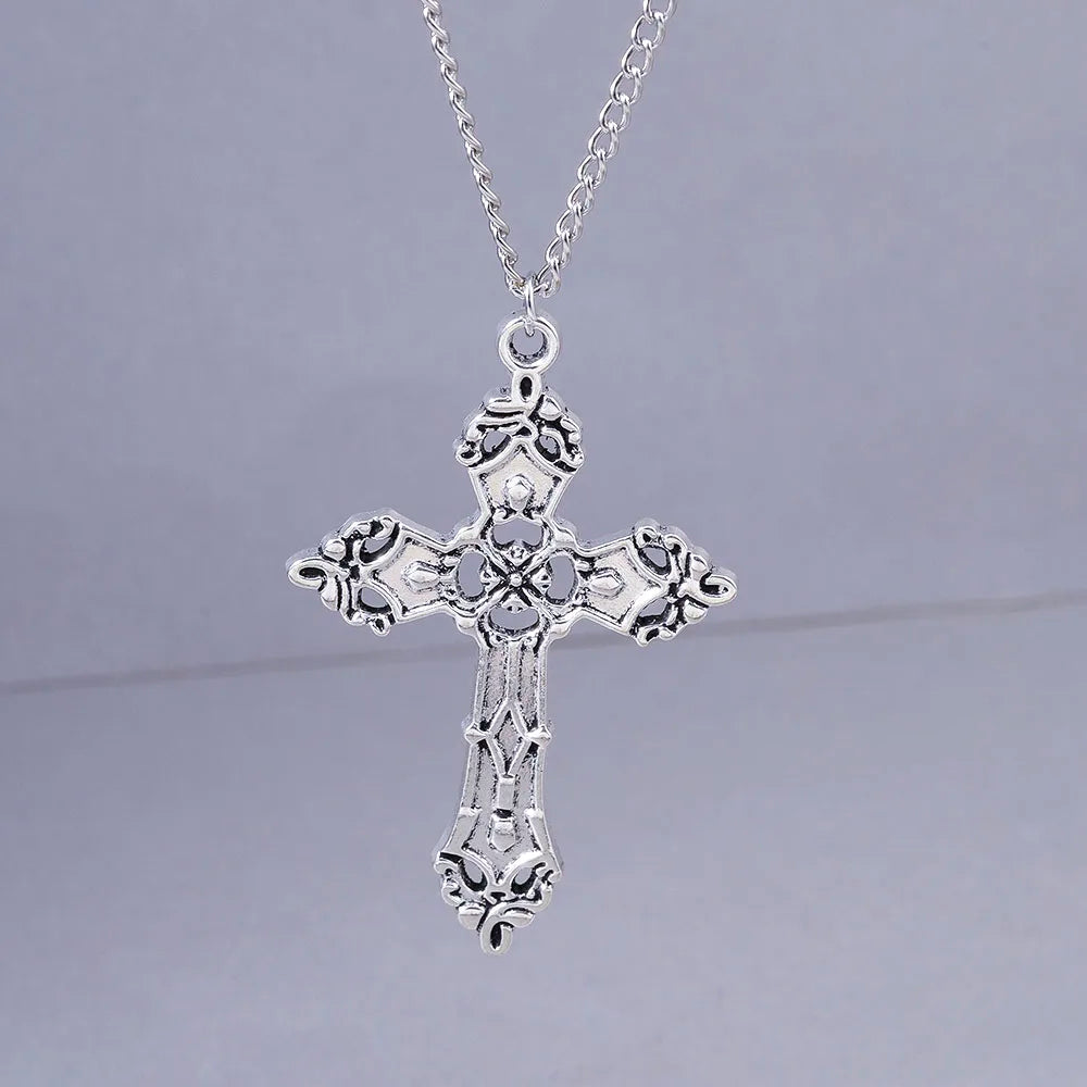 Aihua Vintage Crosses Pendant Necklace Gothic Long Chain Grunge Y2k Fashion Women Men Hip Hop Necklace
