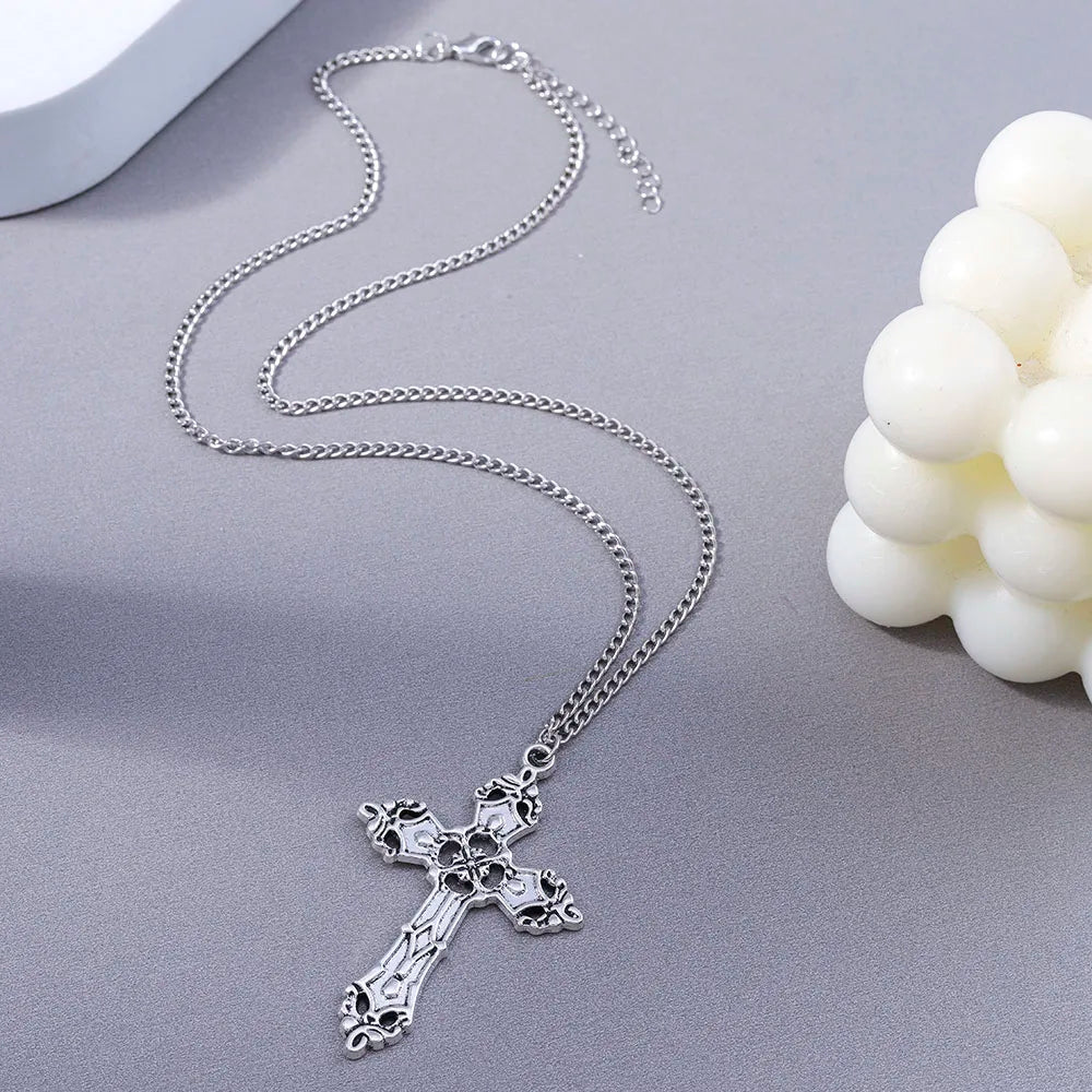 Aihua Vintage Crosses Pendant Necklace Gothic Long Chain Grunge Y2k Fashion Women Men Hip Hop Necklace