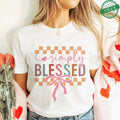 Blessed Floral Cross T-Shirt for Women, Flower Graphic Tee, Summer Short Sleeve O Neck Y2k Tops, Female Aesthetic Faith Clothing