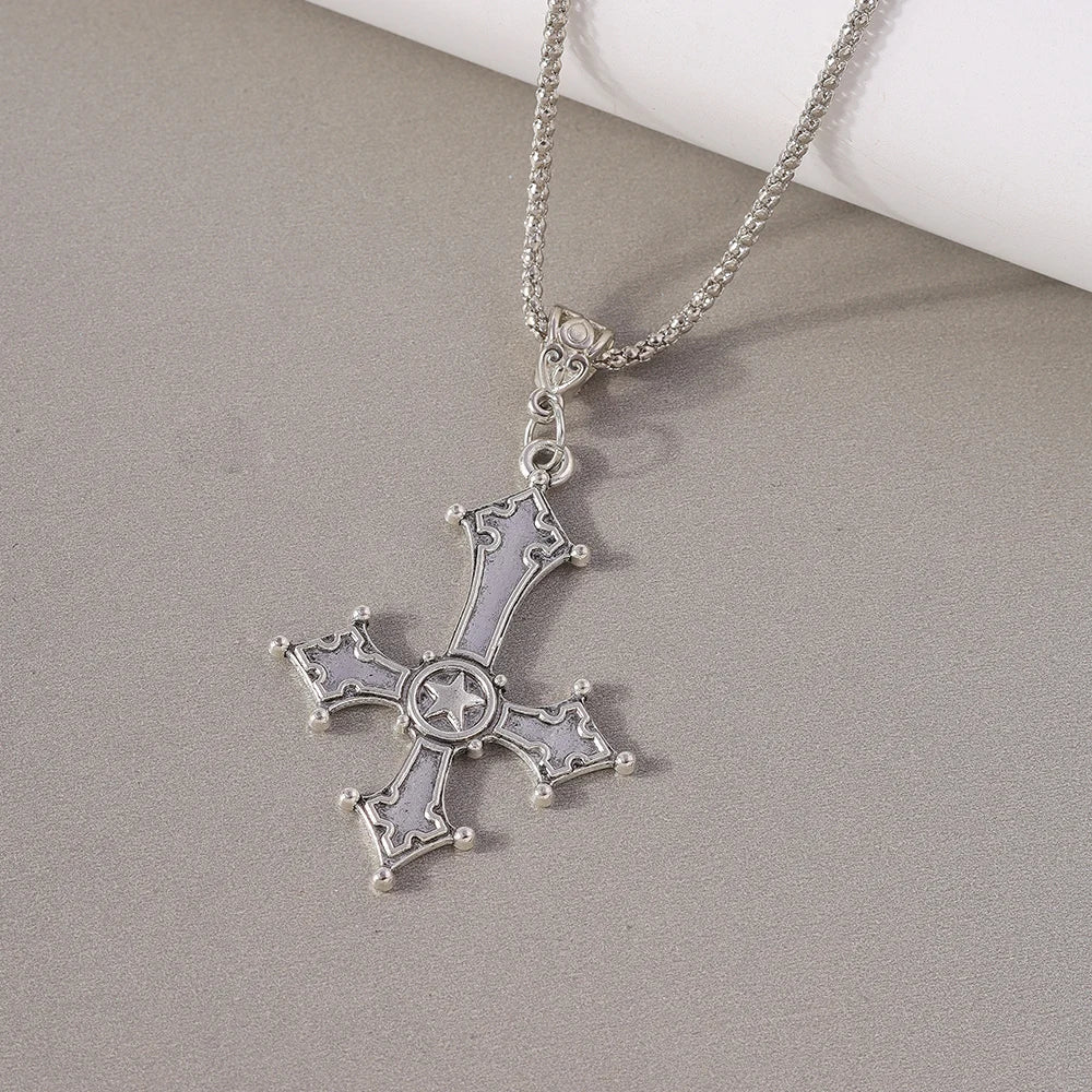 Aihua Vintage Crosses Pendant Necklace Gothic Long Chain Grunge Y2k Fashion Women Men Hip Hop Necklace