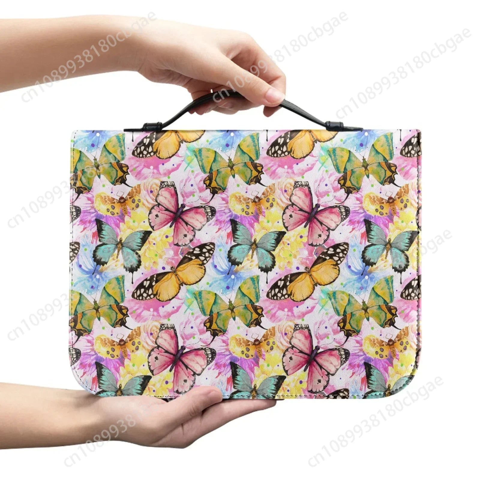 Blue Butterfly Print Leather Bible Bag for Women Men Handle Handbags Bible Hymns Bible Cover Case Carrying Storage Bags