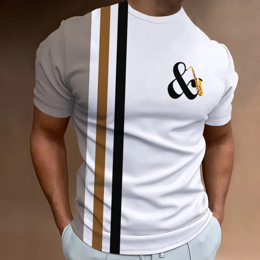 Retro Men'S T-Shirt 3d Music Notes Printed Men Clothing Daily Casual Short Sleeve Street Designer Tees Top Loose Oversized Shirt