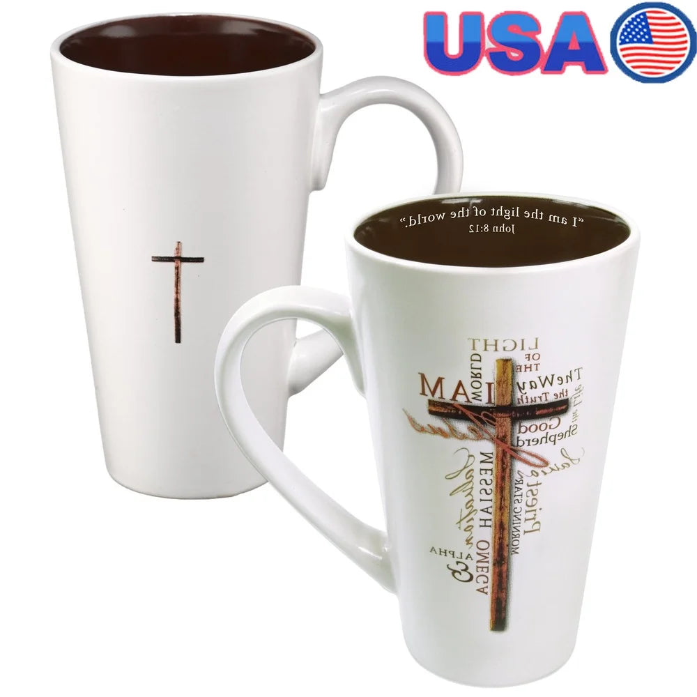 Inspirational Jesus Names Mug Stoneware Coffee Tea Cup with Bible Verse John 8:12 Gift Boxed Microwave Dishwasher Safe