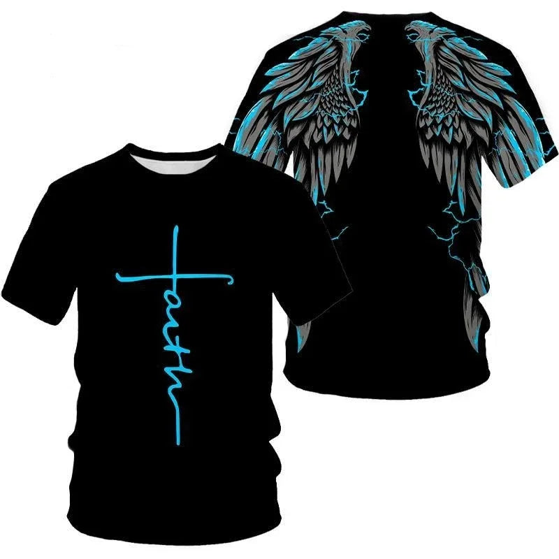 Angel Wings Cross 3D Printed T Shirt Men Women Fashion Cool And Fun Short Sleeve T Shirt