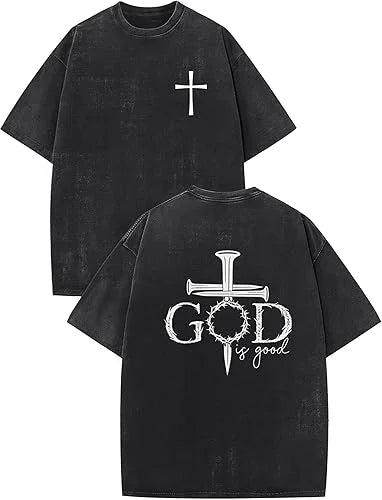 Christian Shirts GOD Is Good Graphic Tees Cross Bible Dove Jesus Religious Tshirt Retro Washed Tops Unisex Casual Tops