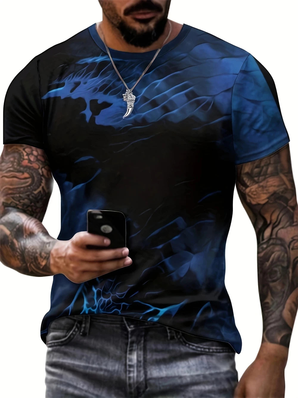 Cross Print Men's Graphic Design Crew Neck T-shirt Casual Tshirts For Summer Men's Clothing Tops For Daily Gym Workout Running