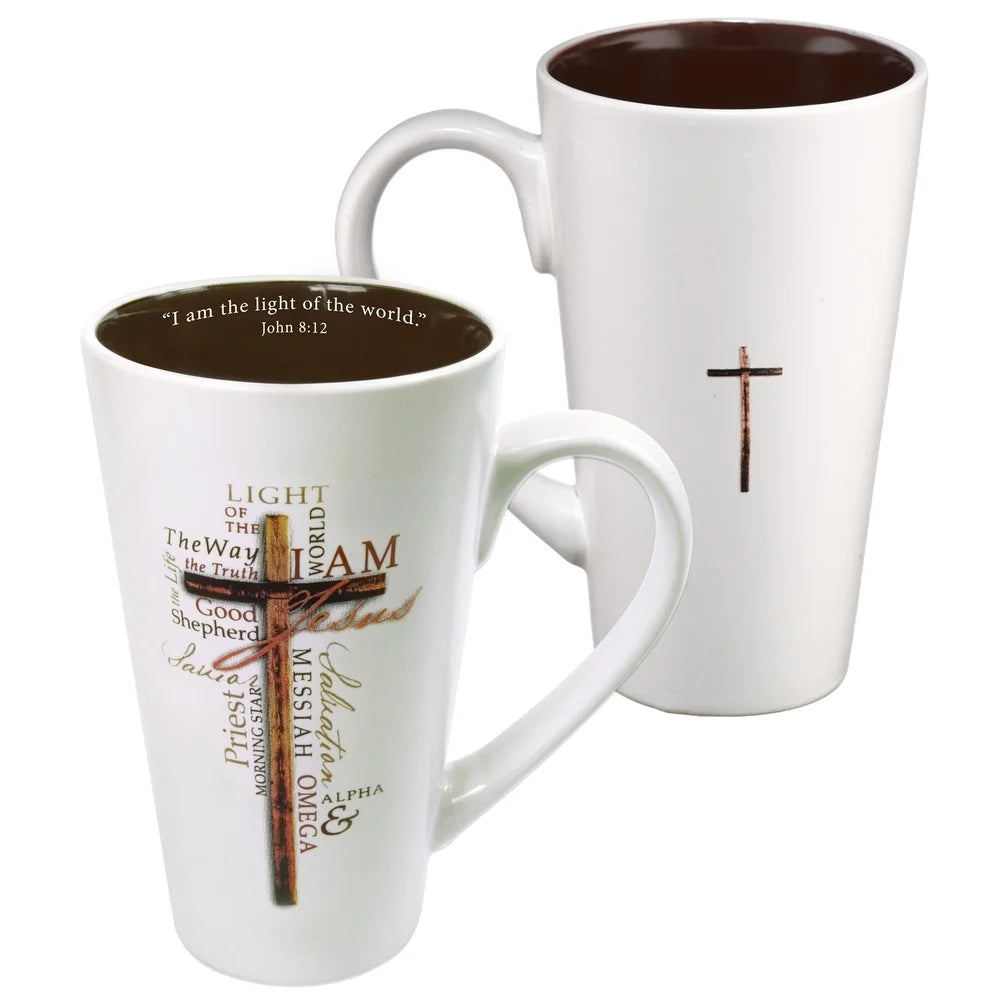 Inspirational Jesus Names Mug Stoneware Coffee Tea Cup with Bible Verse John 8:12 Gift Boxed Microwave Dishwasher Safe