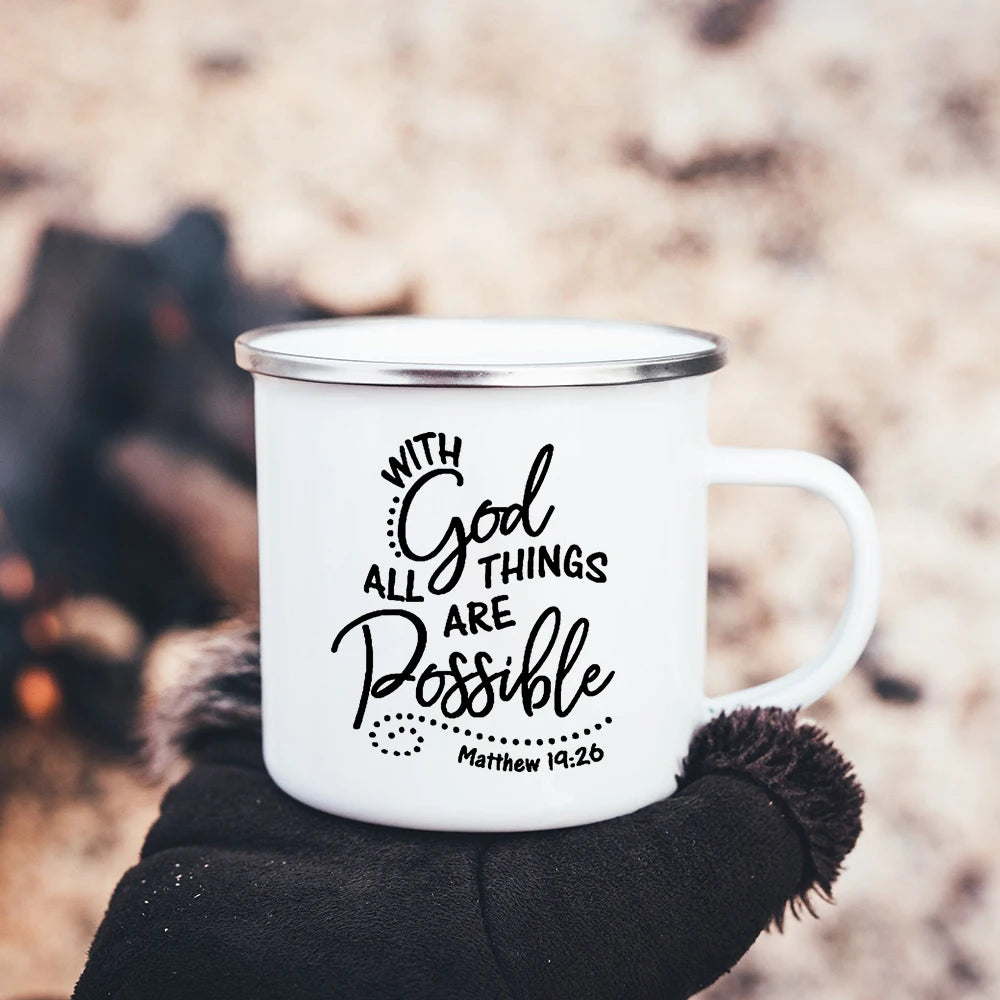 Faith Hope Love Print Christian Creative Enamel Mugs Outdoor Travel Coffee Cup Drink Dessert Milk Vintage Handle Drinkware Gift